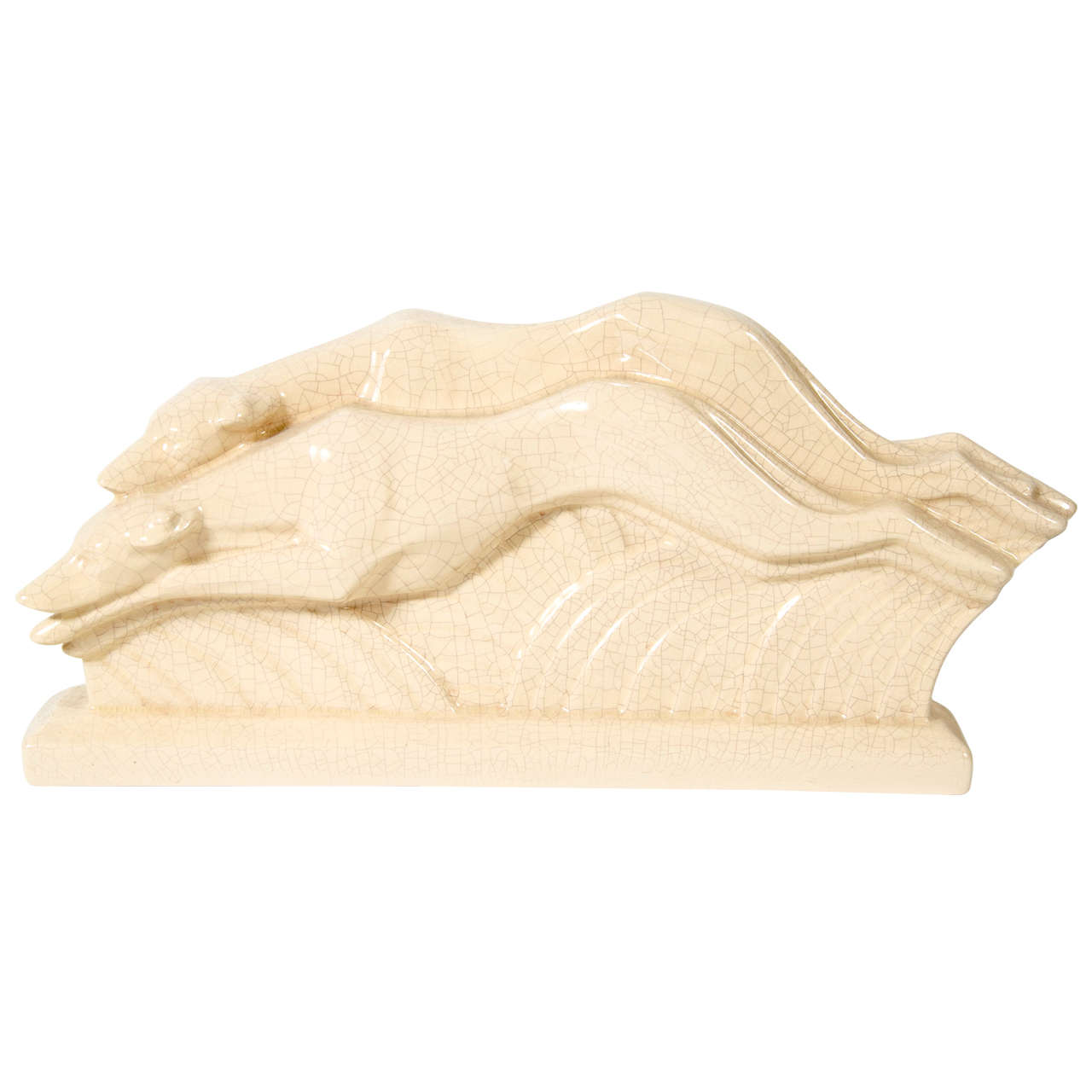 Art Deco Leaping Greyhounds in Crackle Glaze Ceramic