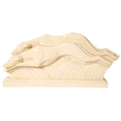 Art Deco Leaping Greyhounds in Crackle Glaze Ceramic
