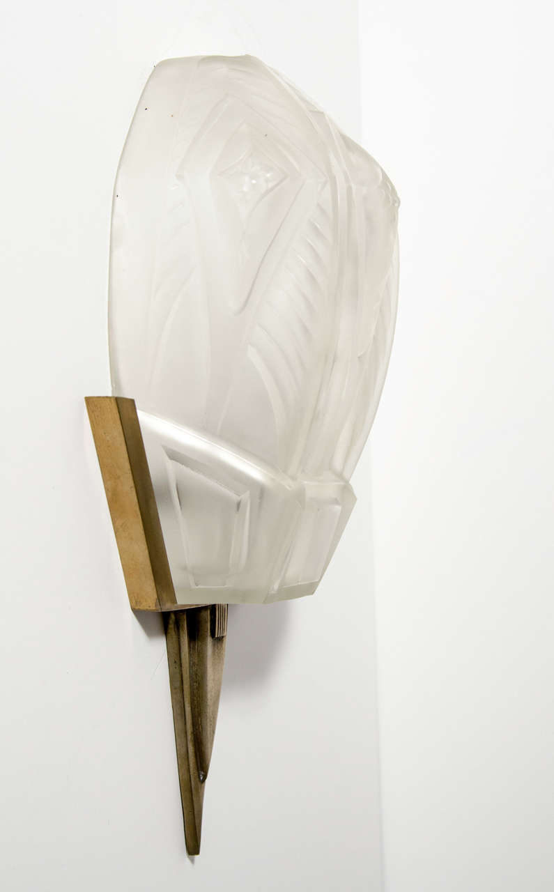 Impressive Pair of Skyscraper Style Art Deco Wall Sconces by Hubens