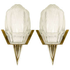 Impressive Pair of Skyscraper Style Art Deco Wall Sconces by Hubens