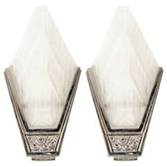 Outstanding Pair of Skyscraper Style Art Deco Wall Sconces by Hanots