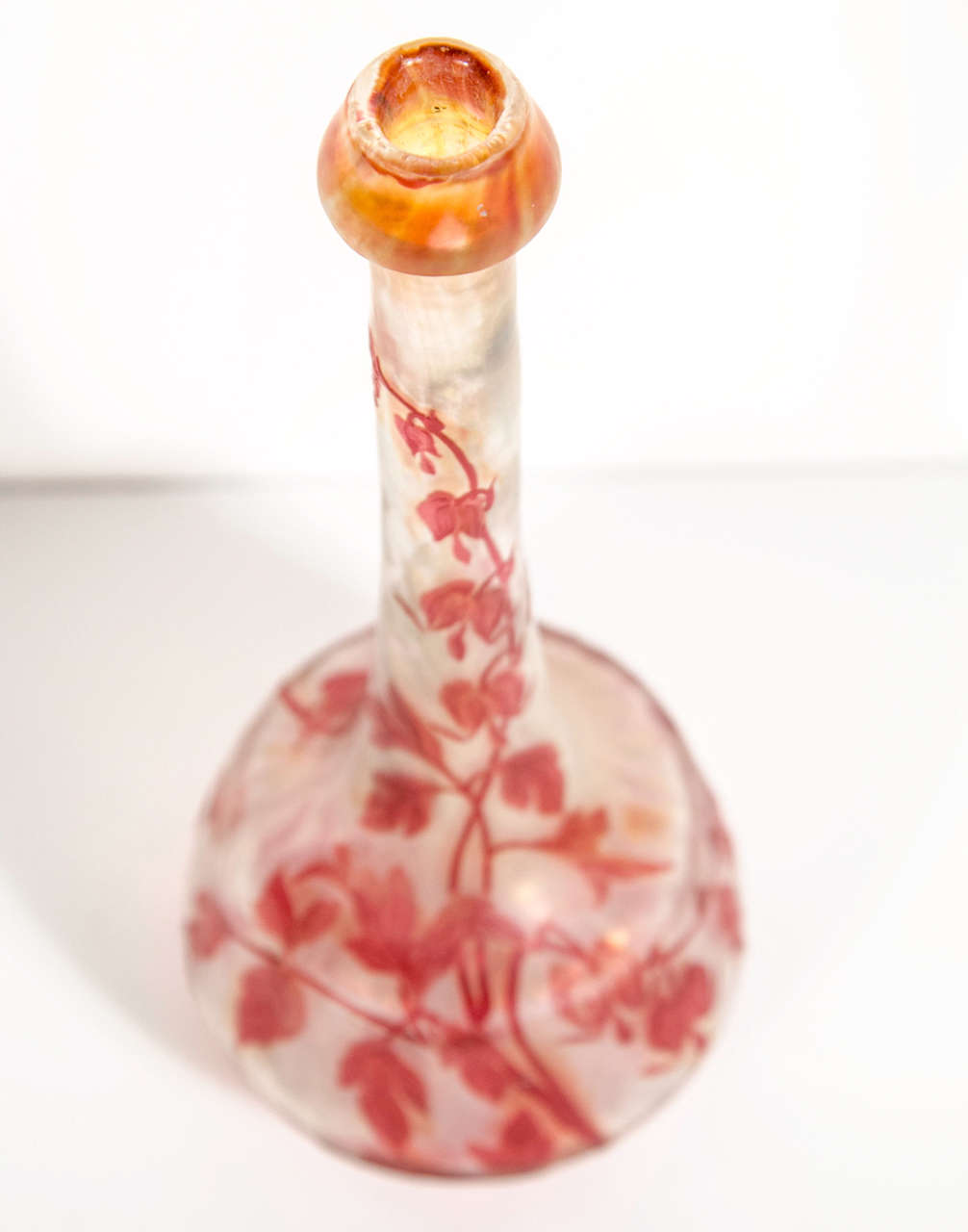 20th Century Art Nouveau Vermilion Wisteria Etched Glass Cameo Vase signed by Devez