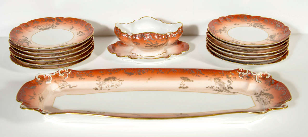 Elegant Art Nouveau Antique French Limoges by T.Haviland Fish Set