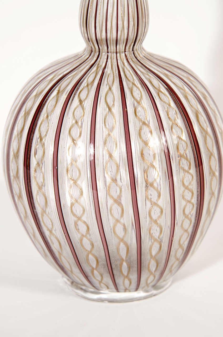 Mid-Century Modern Gorgeous Hand Blown Zanfirico  Murano Glass Decanter