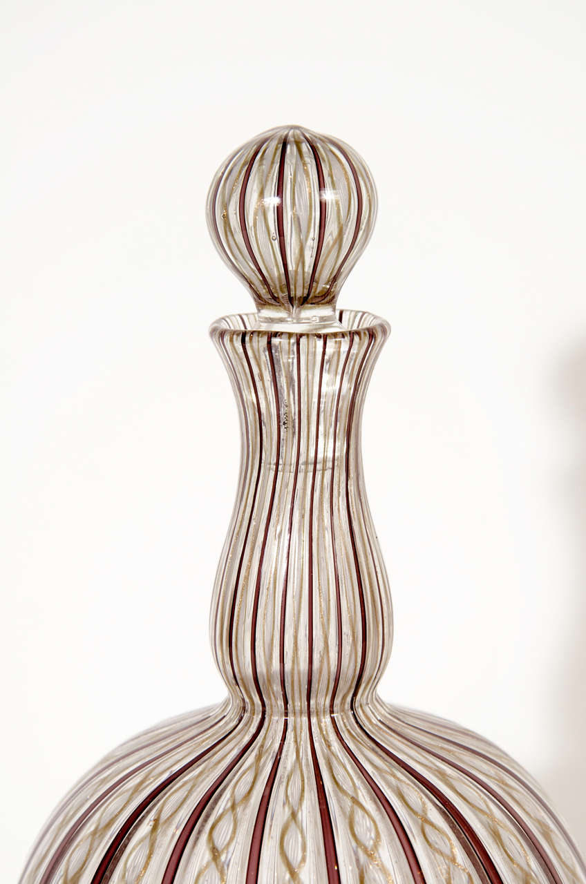 Italian Gorgeous Hand Blown Zanfirico  Murano Glass Decanter