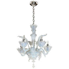 Elegant Five Arm Iridescent Blue Murano Glass Chandelier