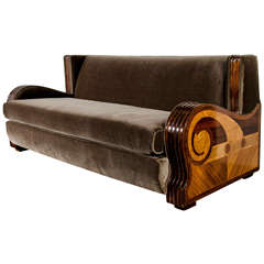 Exceptional Streamlined Art Deco Sofa with Exotic Wood Inlay