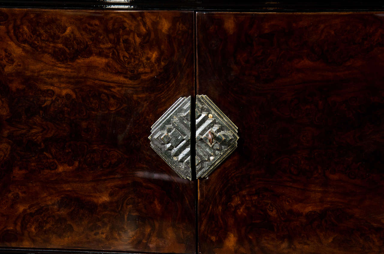Art Deco Skyscraper Style Cabinet in Burled Walnut with Bronze Mounts In Excellent Condition In New York, NY