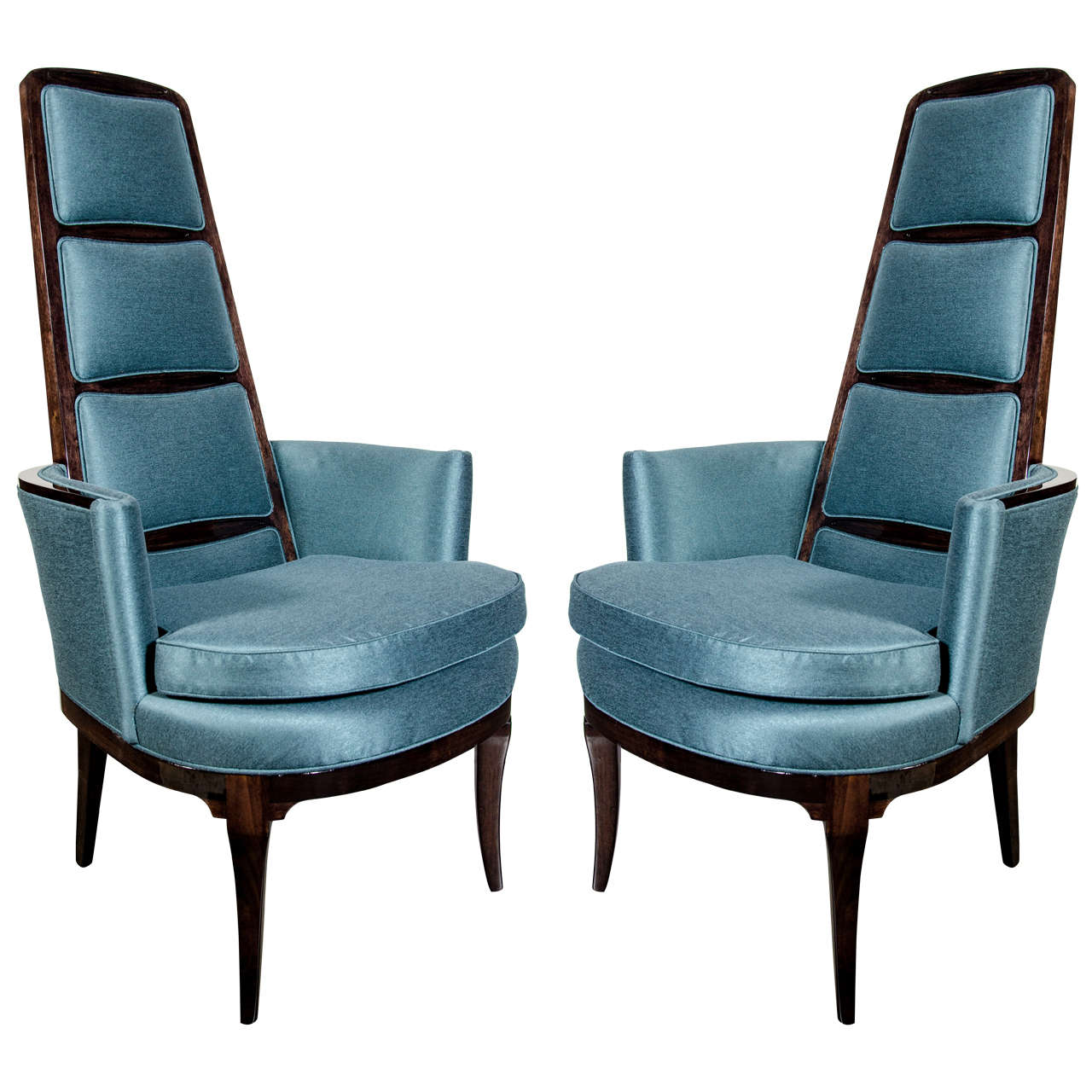 Pair of Luxe MidCentury Modernist High Back Chairs at 1stDibs