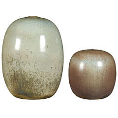 Pair of Vases in Glazed Ceramic by Antonio Lampecco