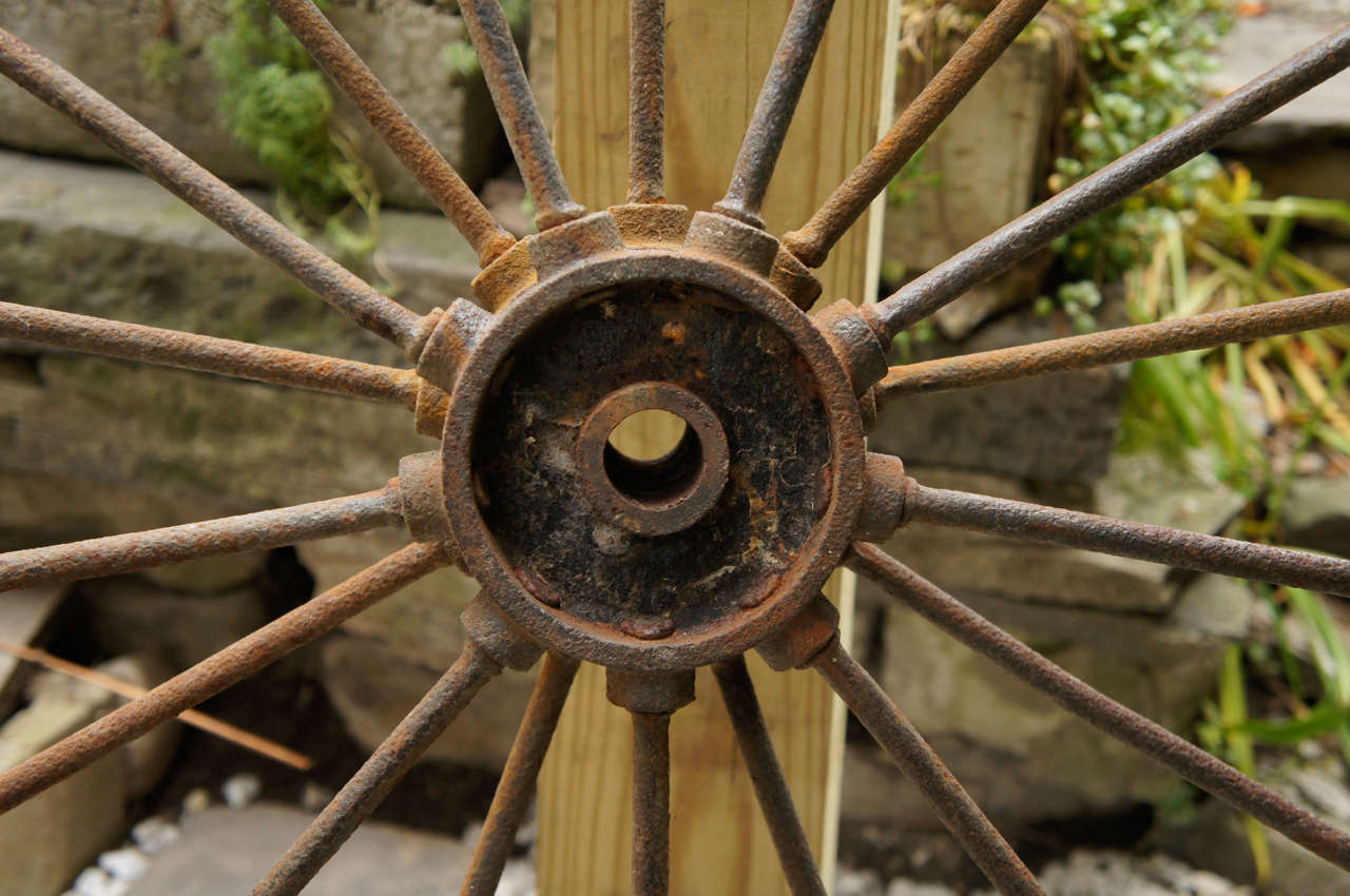 American Matched Pair of Iron Wheels with Long Iron Spokes For Sale