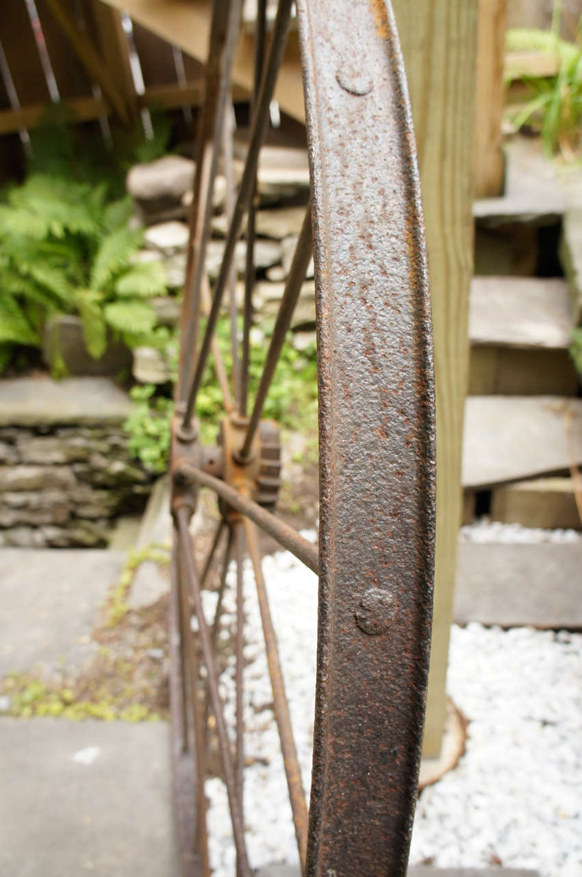 Matched Pair of Iron Wheels with Long Iron Spokes In Good Condition For Sale In Woodstock, NY