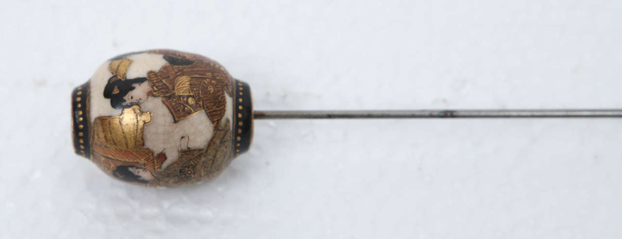 Antique Japanese Satsuma Hat Pin In Excellent Condition For Sale In Los Angeles, CA