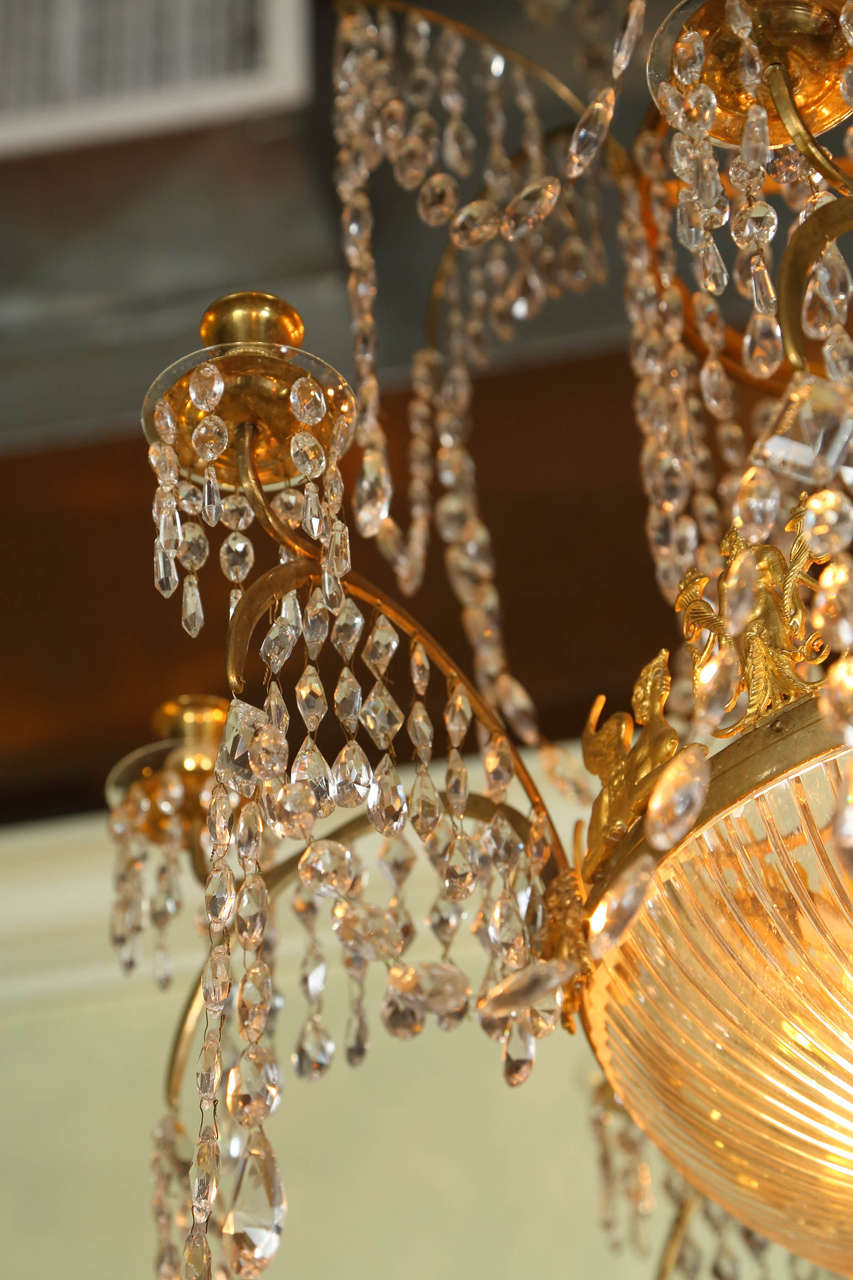 Gilt Neoclassical Dore Bronze and Crystal Chandelier For Sale