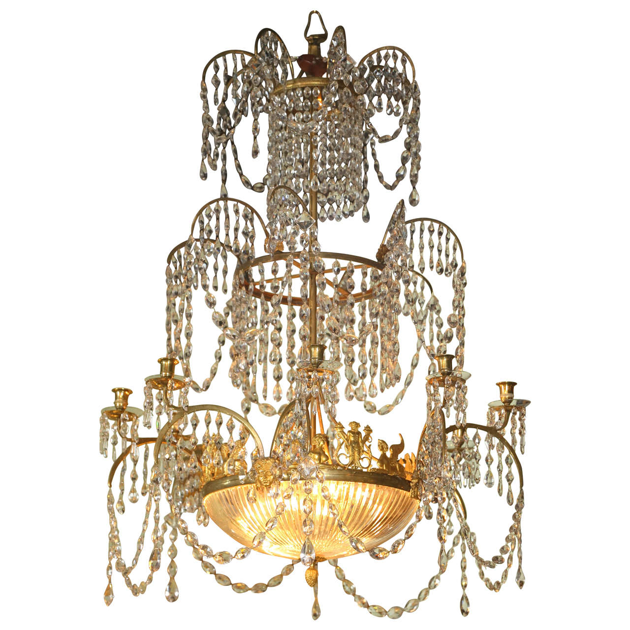 Neoclassical Dore Bronze and Crystal Chandelier For Sale