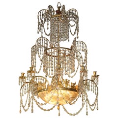 Antique Neoclassical Dore Bronze and Crystal Chandelier