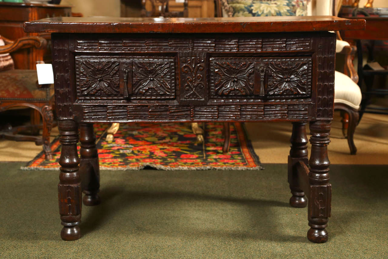 Carved Walnut Spanish Table For Sale 1