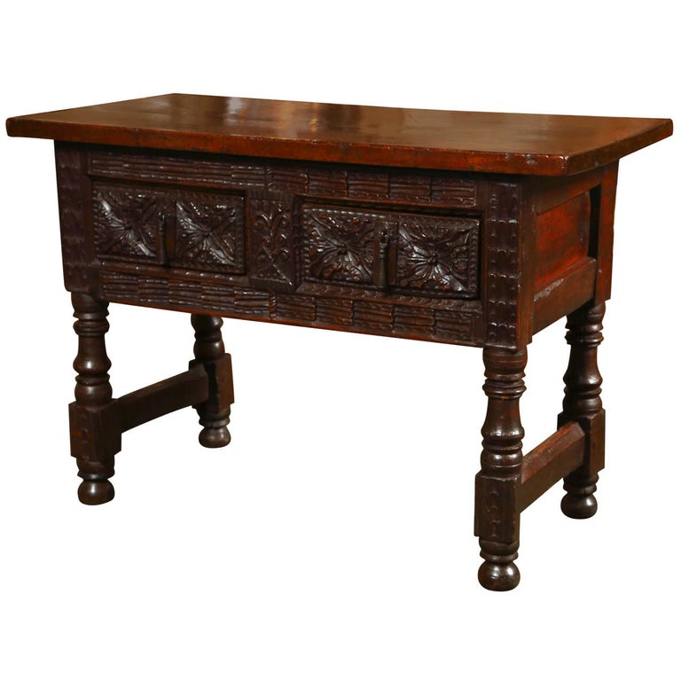 Carved Walnut Spanish Table For Sale