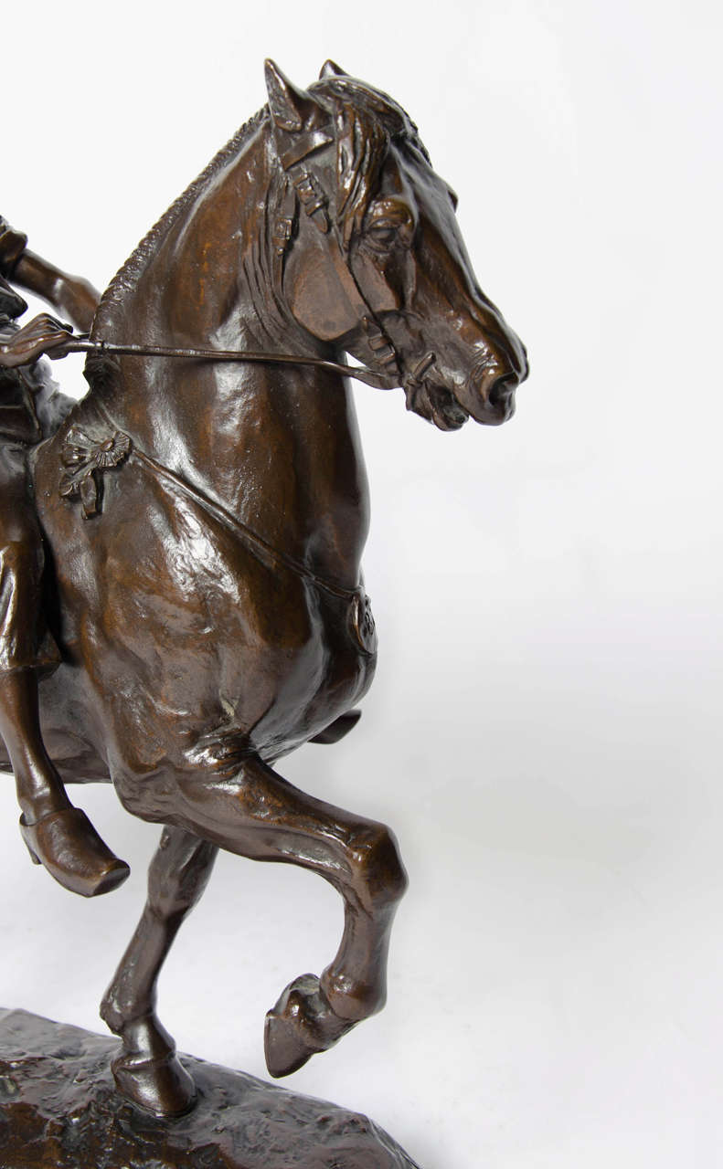 French Bronze Horse and Rider by Fremiet For Sale