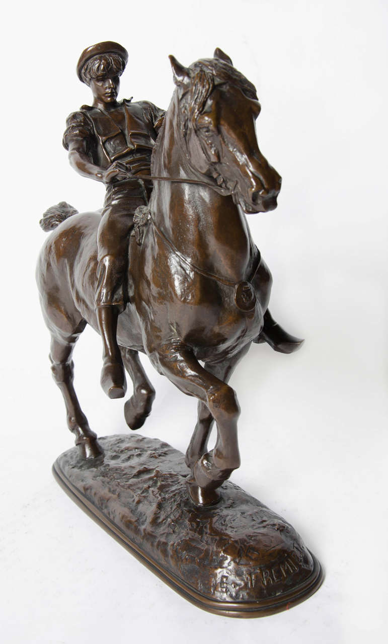 19th Century Bronze Horse and Rider by Fremiet For Sale