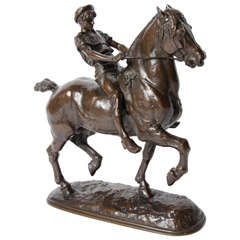 Antique Bronze Horse and Rider by Fremiet
