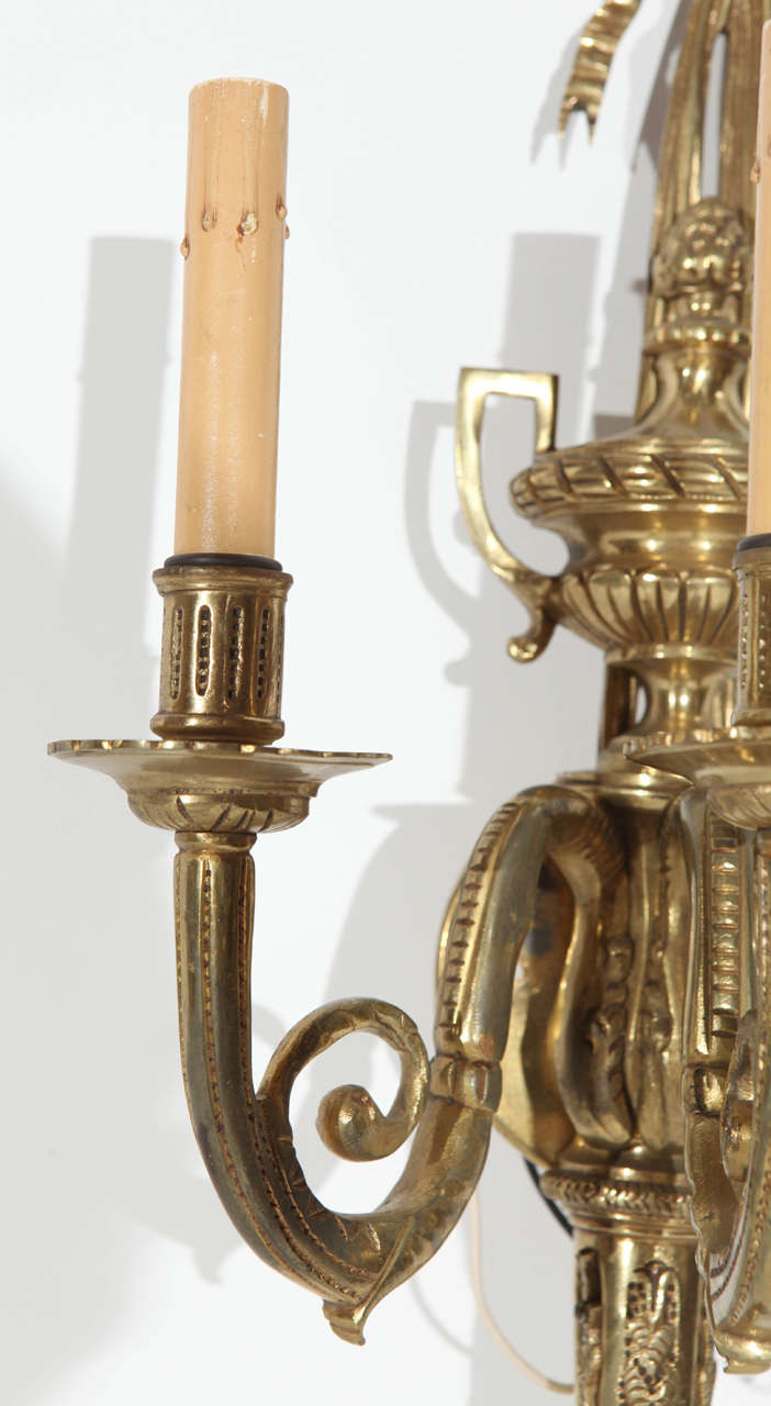 Late 20th Century Pair of Hollywood Regency French Brass Sconces