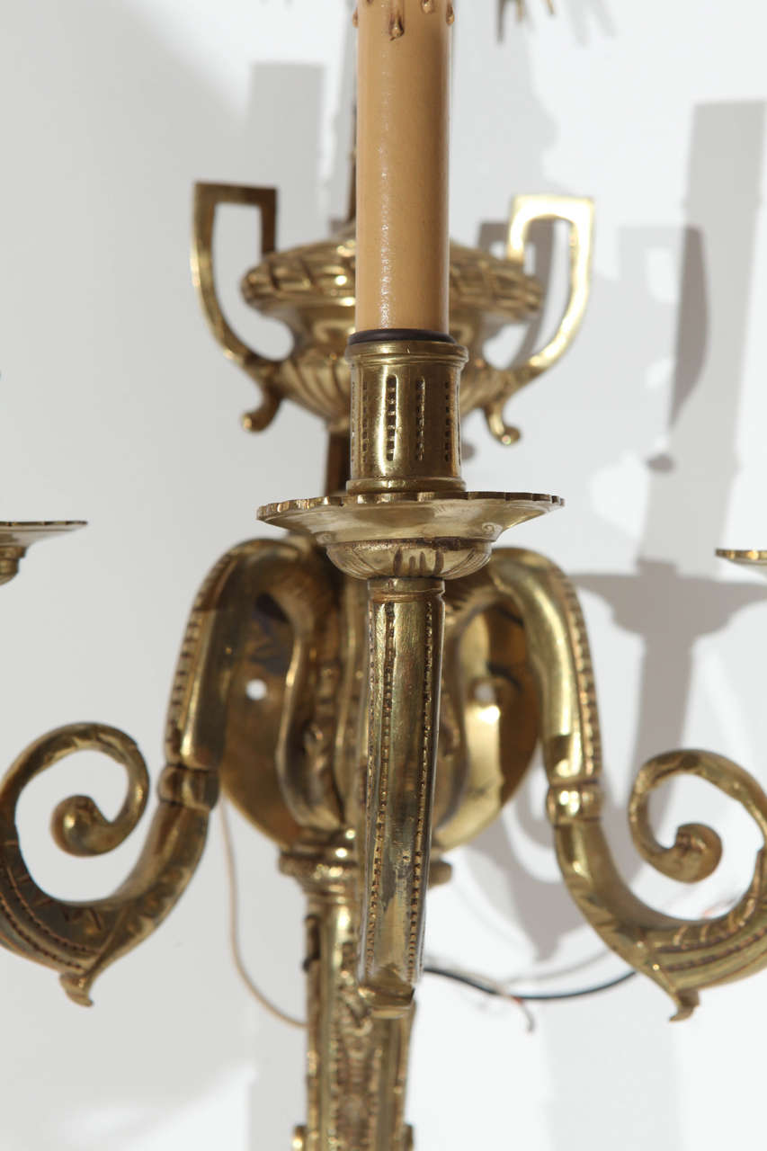 Pair of Hollywood Regency French Brass Sconces 1