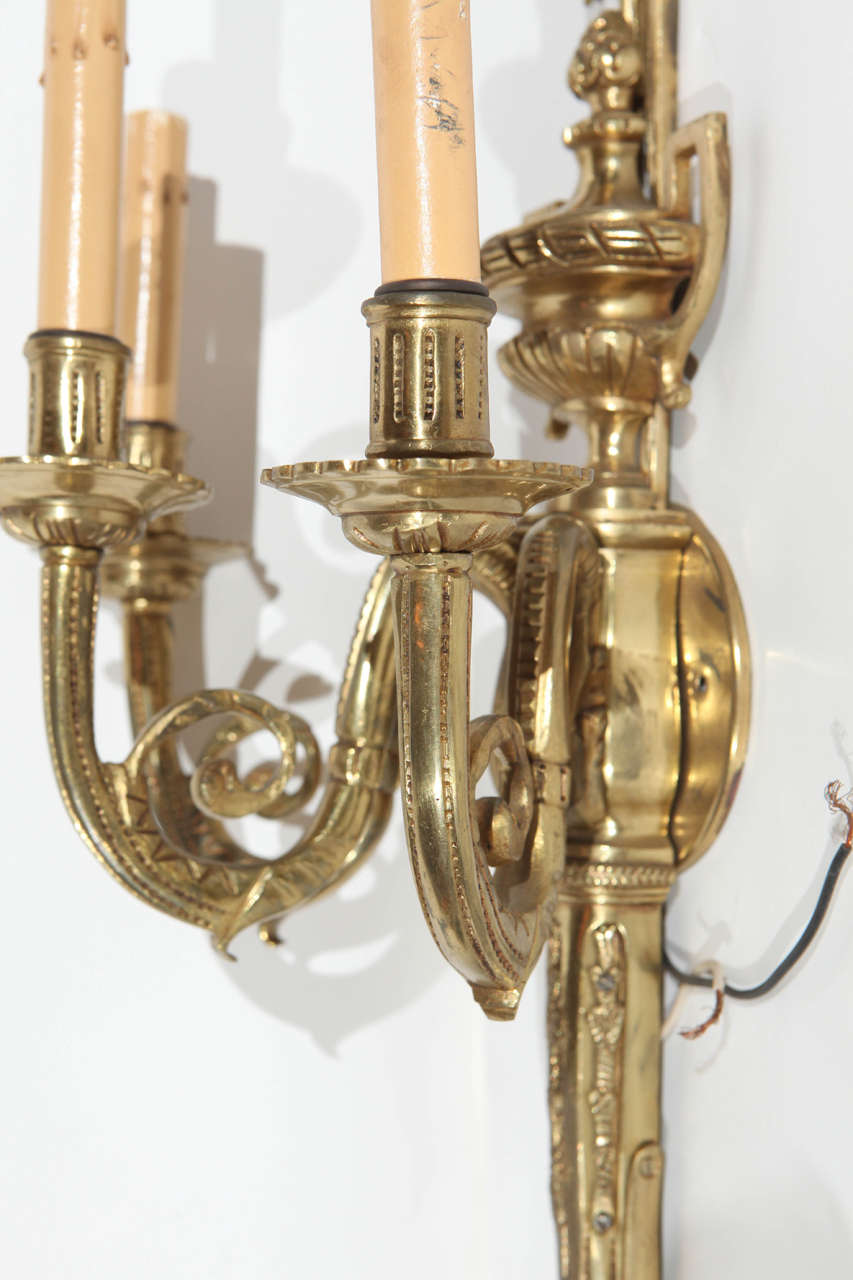 Pair of Hollywood Regency French Brass Sconces 4