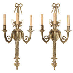 Pair of Hollywood Regency French Brass Sconces