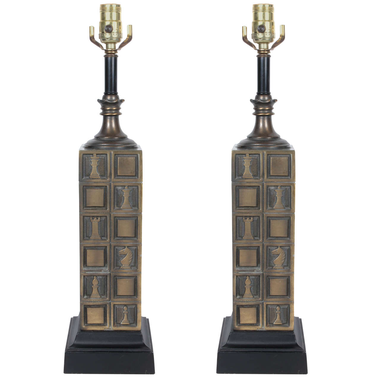 Pair of Brass Chess Lamps by Laurel For Sale