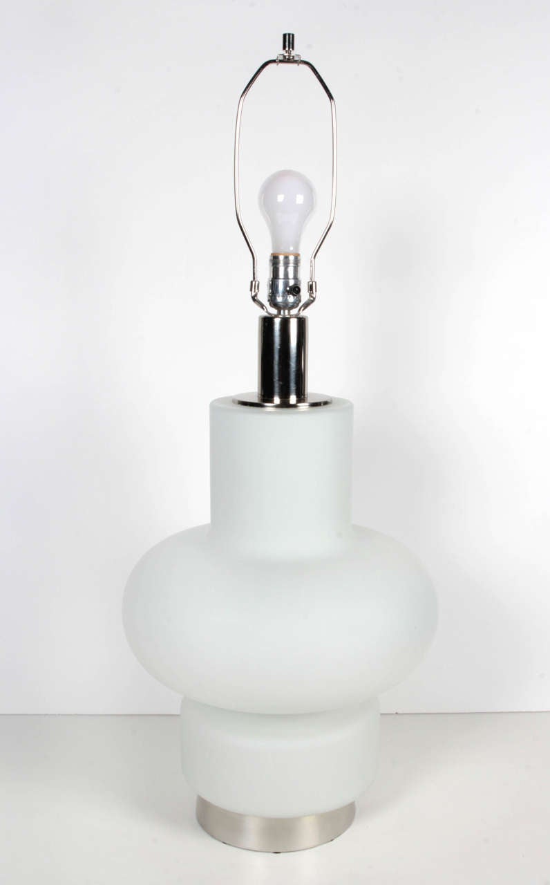 Italian Pair of Frosted White Glass Lamps by Bobo Piccoli for Laurel