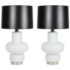 Pair of Frosted White Glass Lamps by Bobo Piccoli for Laurel