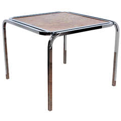 Chrome and Burlwood Side Table in the Manner of Milo Baughman