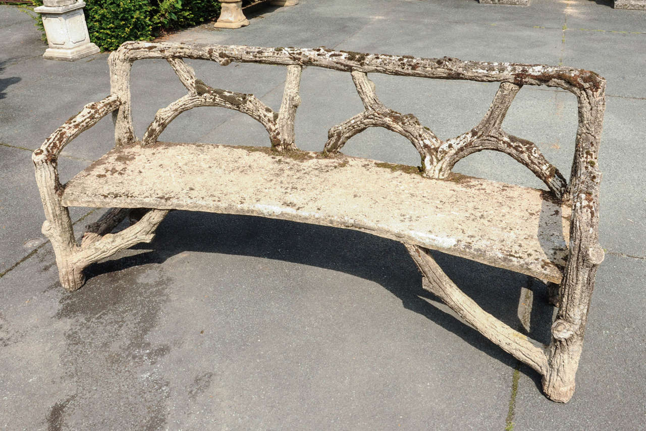 Curved French Faux Bois Cement Garden Bench At 1stdibs