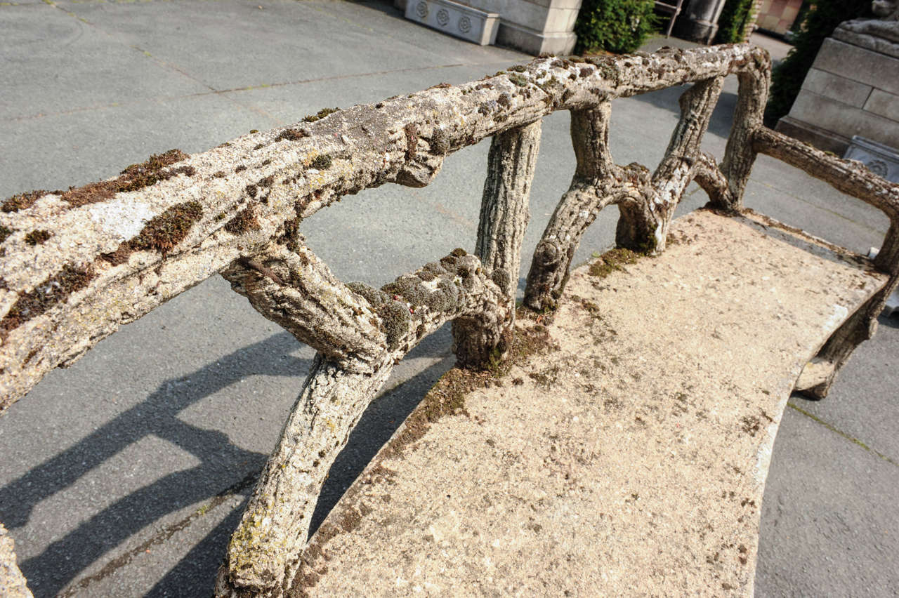 20th Century Curved French Faux Bois Cement Garden Bench