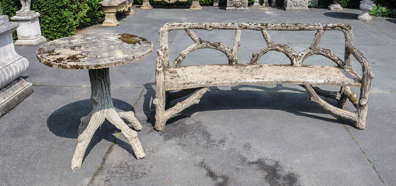 Curved French Faux Bois Cement Garden Bench 3