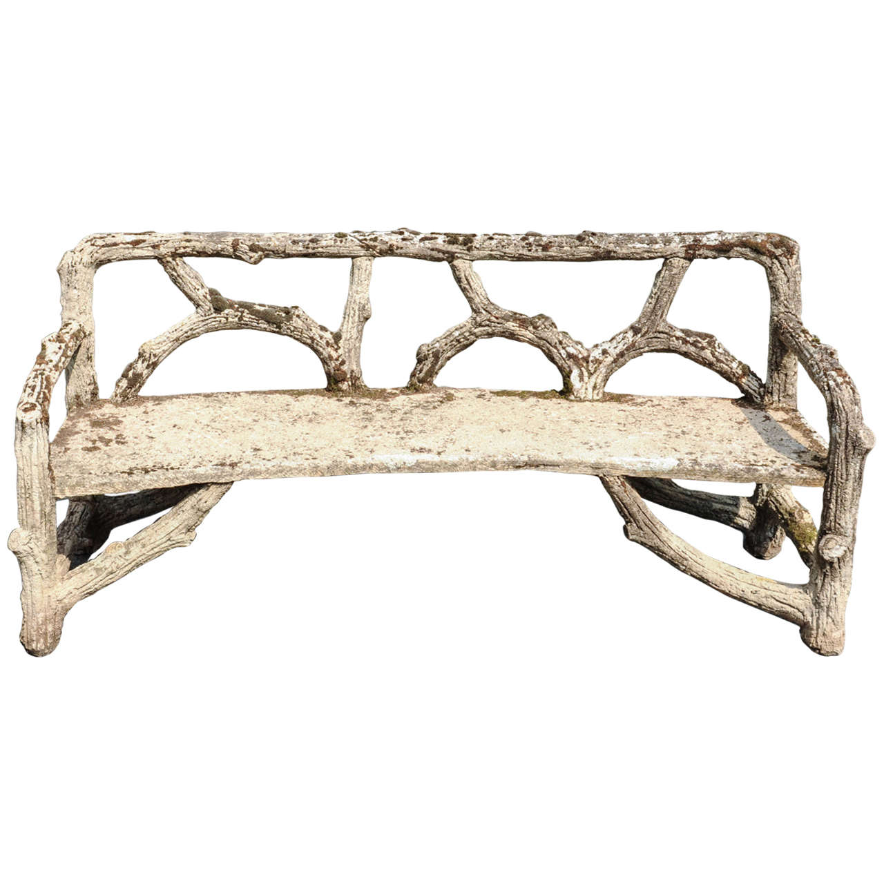 Curved French Faux Bois Cement Garden Bench