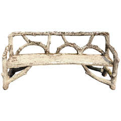 Antique Curved French Faux Bois Cement Garden Bench
