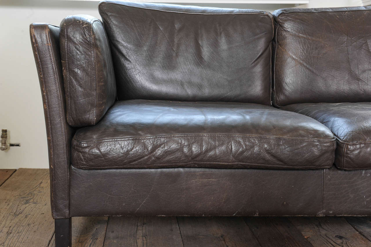 1960s Danish Three-Seat Vintage Design Sofa with Black Leather Upholstered 2