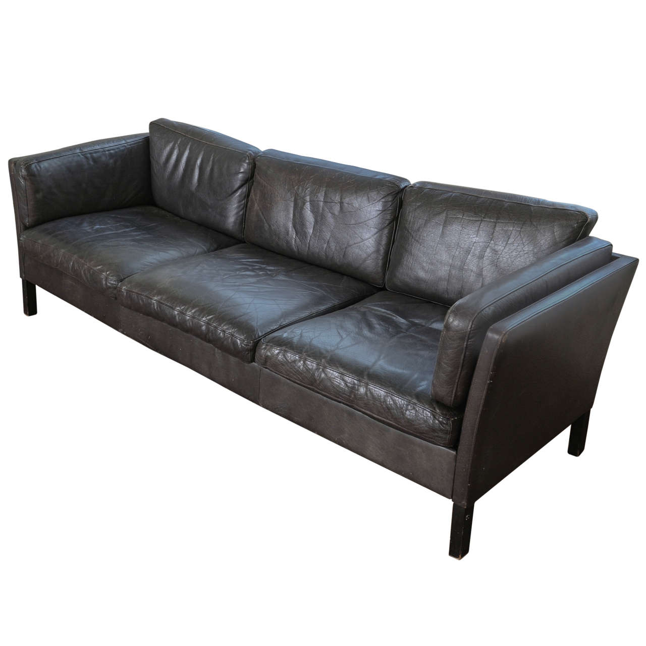 1960s Danish Three-Seat Vintage Design Sofa with Black Leather Upholstered