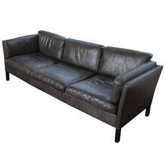 1960s Danish Three-Seat Vintage Design Sofa with Black Leather Upholstered 9