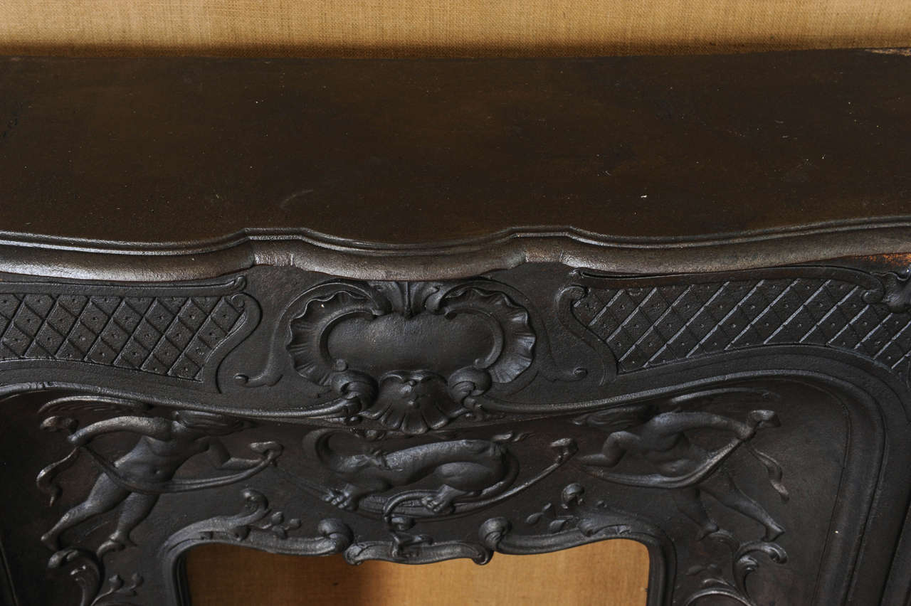 rare 19th Century French cast iron Pompadour fireplace / mantel piece  1