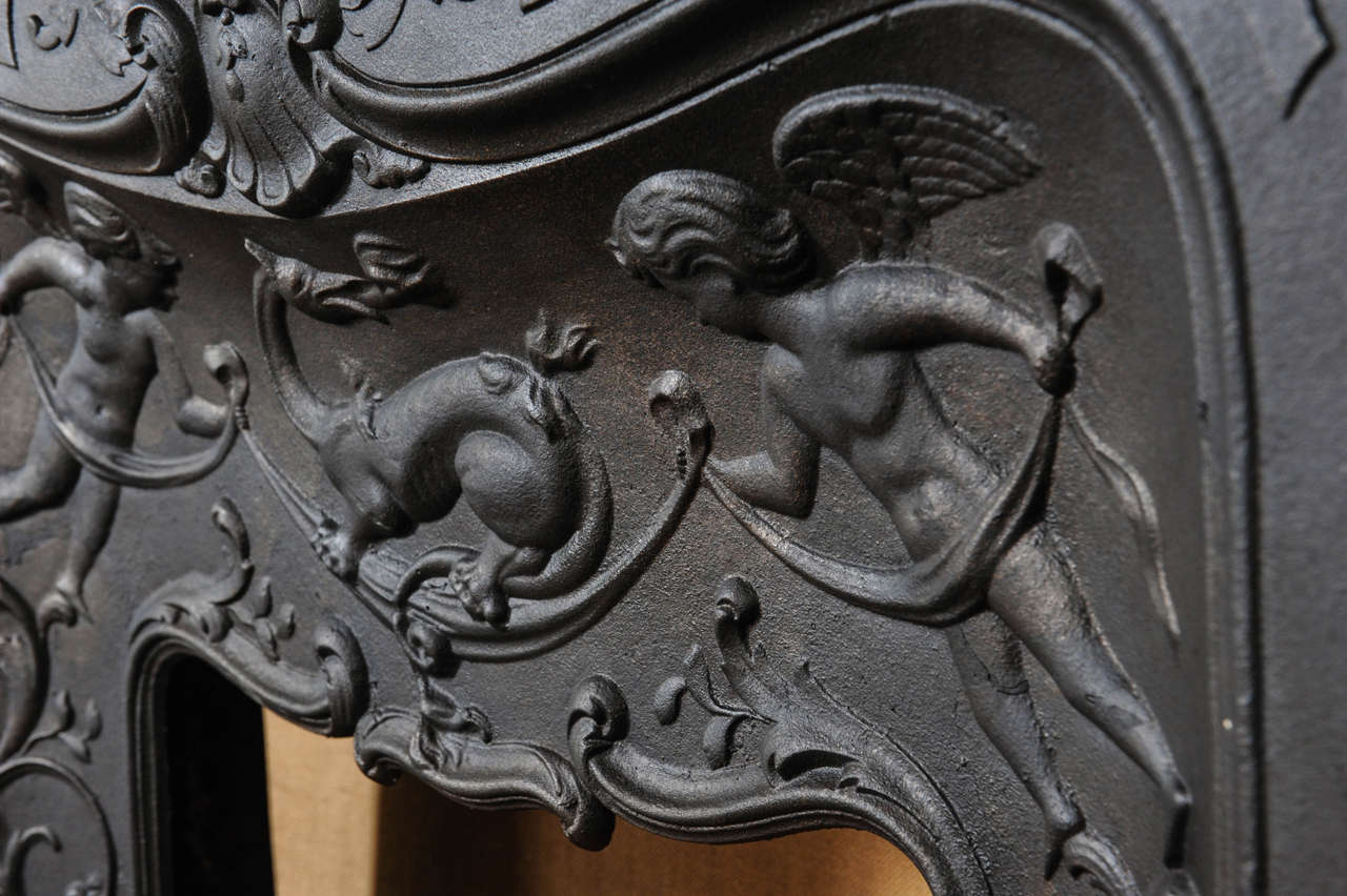 rare 19th Century French cast iron Pompadour fireplace / mantel piece  2
