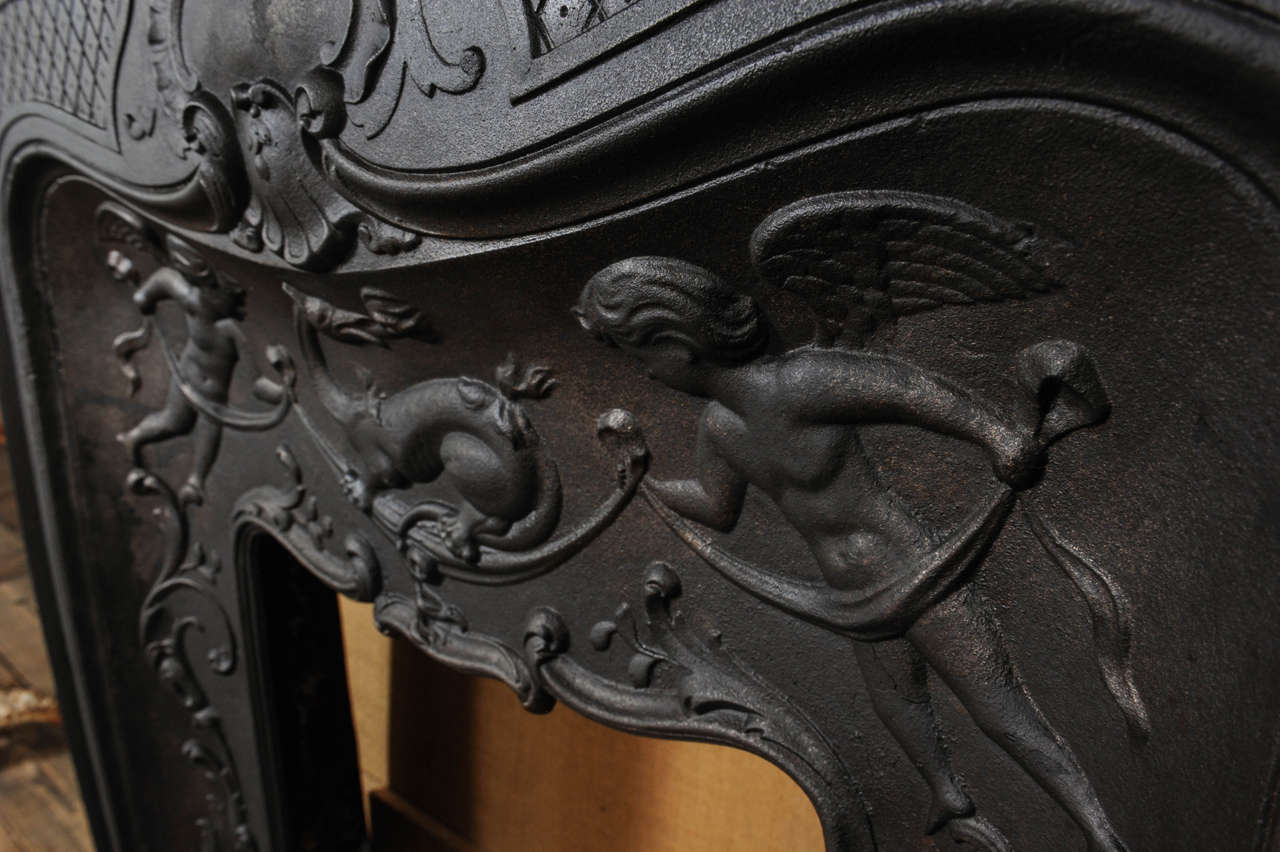 rare 19th Century French cast iron Pompadour fireplace / mantel piece  3