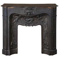 rare 19th Century French cast iron Pompadour fireplace / mantel piece 