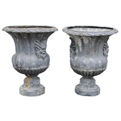 Pair of English Lead Garden Vases of Campana Form