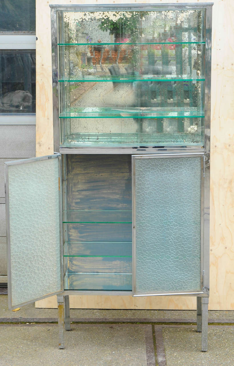 French Nickeled Glass Doctors Cabinet, Suitable as a Showcase or Vitrine