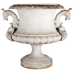 Large Signed Alfred Corneau Cast Iron Vase with Griffin Handles, France, 1900