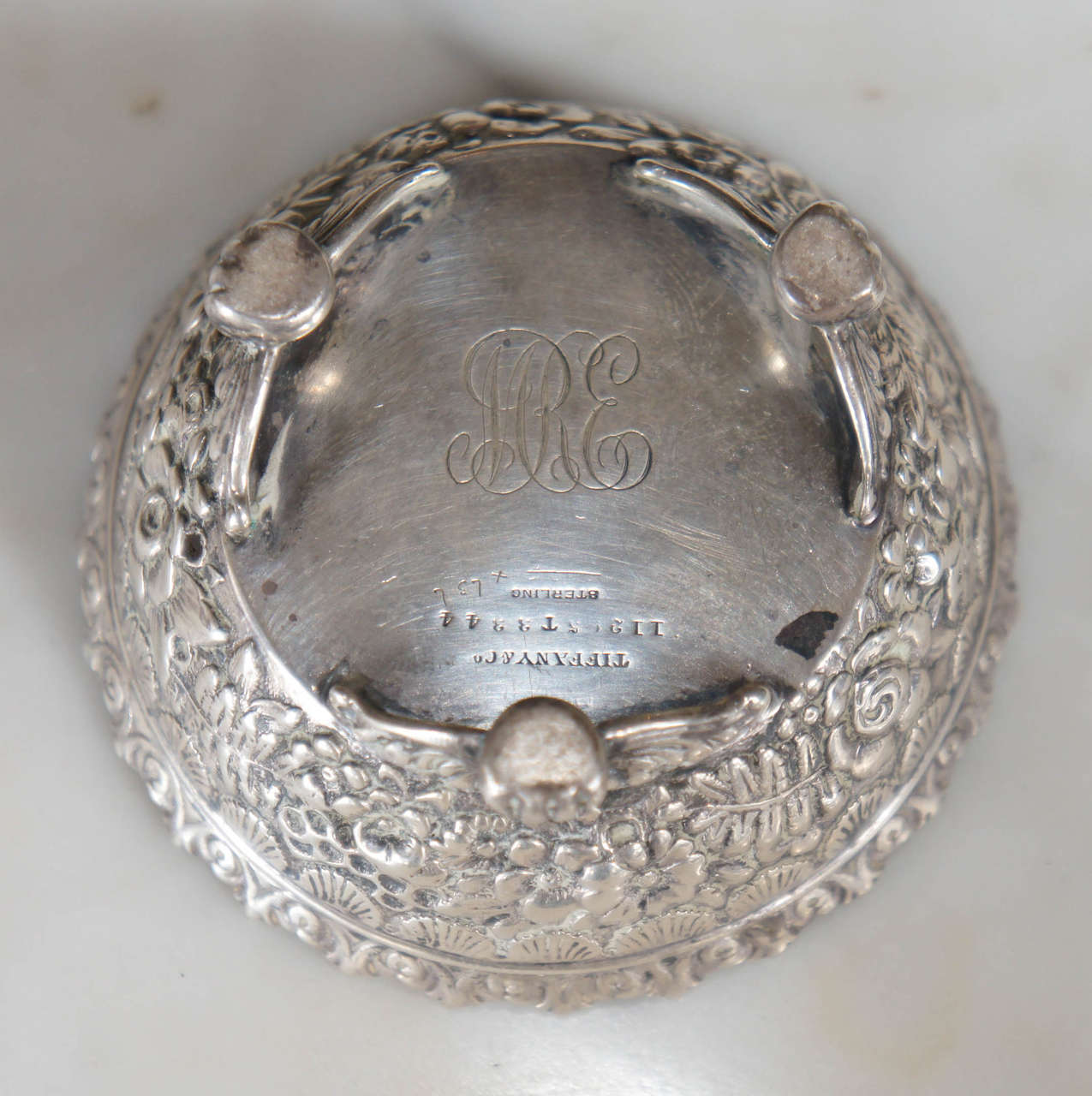 20th Century Pair of Tiffany Repousse Sterling Silver Salts For Sale