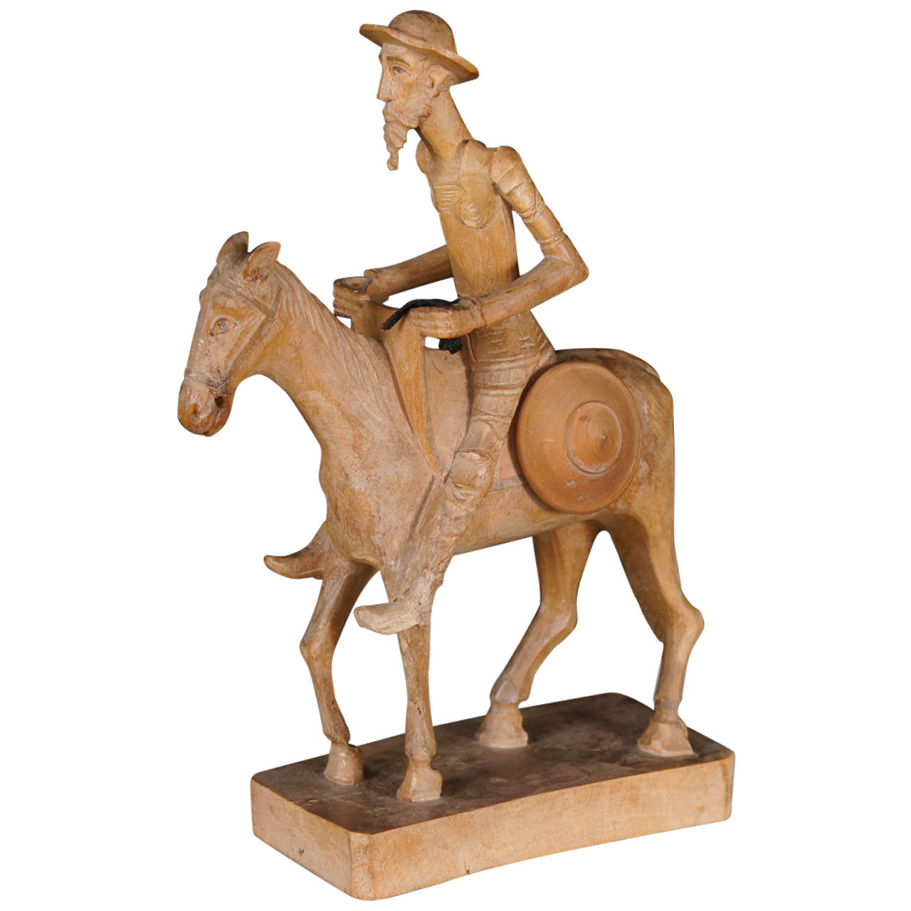 Don Quixote Wood Carving Signed and Dated with Inscription. For Sale at